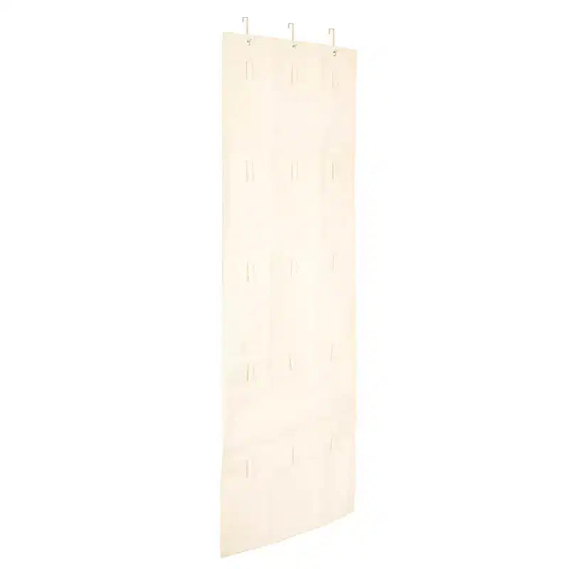 Household Essentials Over the Door Cotton Blend Cap and Hat Organizer with 15 Hook and Loop Hangers Natural