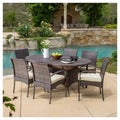 Anthony 7pc Dining Set: Outdoor Wicker, Iron Frame, 6 Arm Chairs with Cushions - Christopher Knight Home