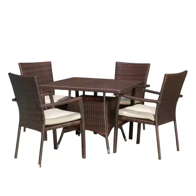 Ensemble de salle à manger de patio en osier 5 pièces Campbell avec coussins - Multimarron - Christopher Knight Home