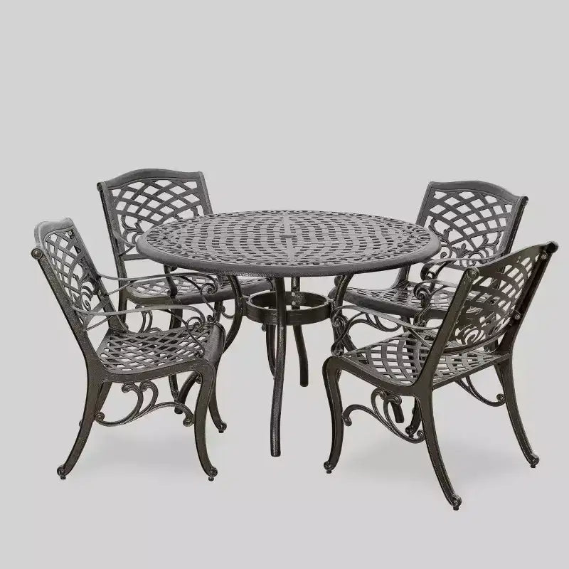 Ensemble de salle à manger d'extérieur 5 pièces Hallandale Sarasota en aluminium moulé – Bronze – Christopher Knight Home : Résistant aux intempéries, 4 fauteuils, sans coussins