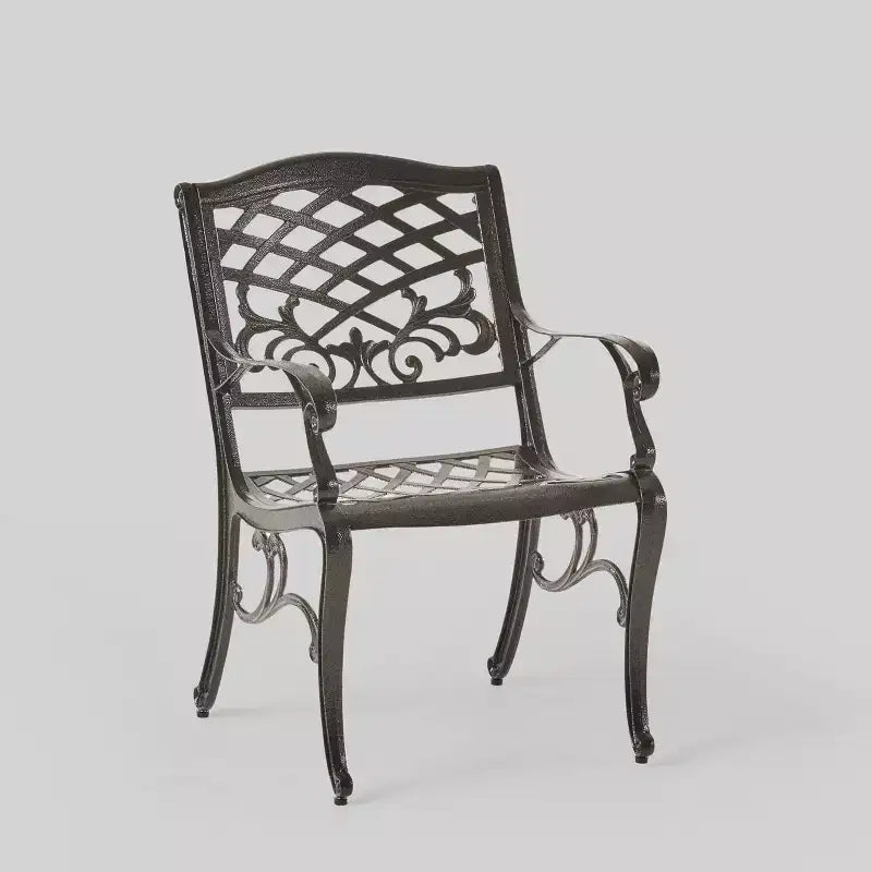Ensemble de salle à manger d'extérieur 5 pièces Hallandale Sarasota en aluminium moulé – Bronze – Christopher Knight Home : Résistant aux intempéries, 4 fauteuils, sans coussins