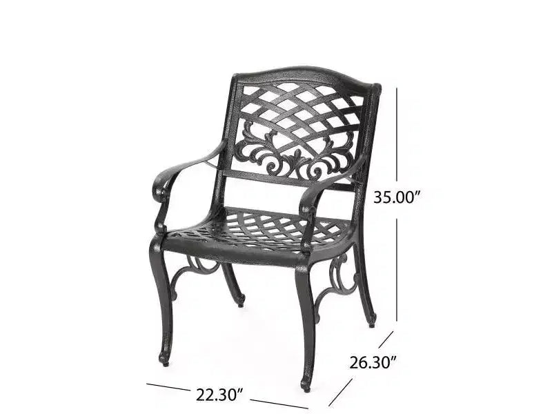 Ensemble de salle à manger d'extérieur 5 pièces Hallandale Sarasota en aluminium moulé – Bronze – Christopher Knight Home : Résistant aux intempéries, 4 fauteuils, sans coussins