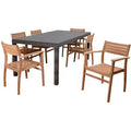 Lina 7pc Patio Dining Set - International Home Miami: Eucalyptus Wood, Galvanized Steel Bolts, Water & UV Resistant