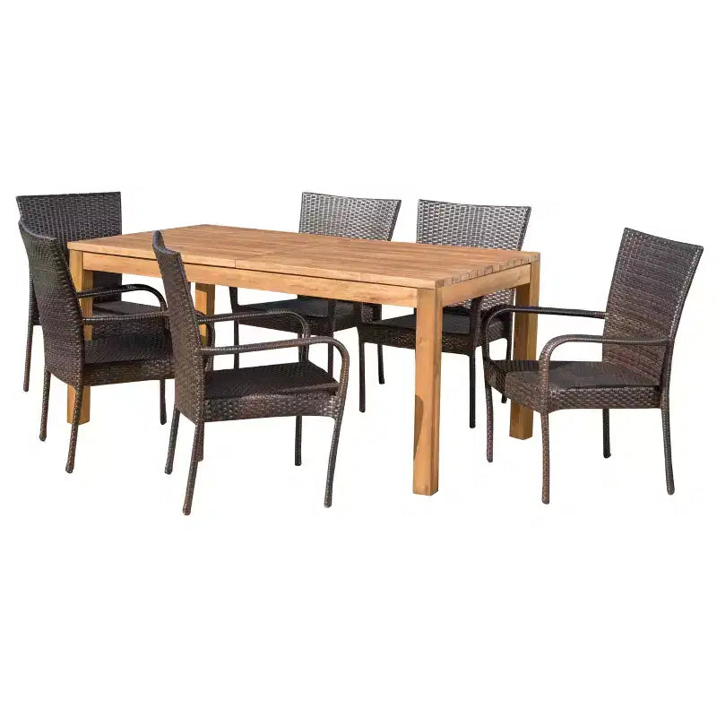 Ensemble de salle à manger 7 pièces en acacia et osier Lambert - Teck/Brun - Christopher Knight Home : avec quincaillerie en acier galvanisé