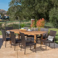 Lambert 9pc Acacia & Wicker Dining Set: Expandable, Weather-Resistant - Christopher Knight Home