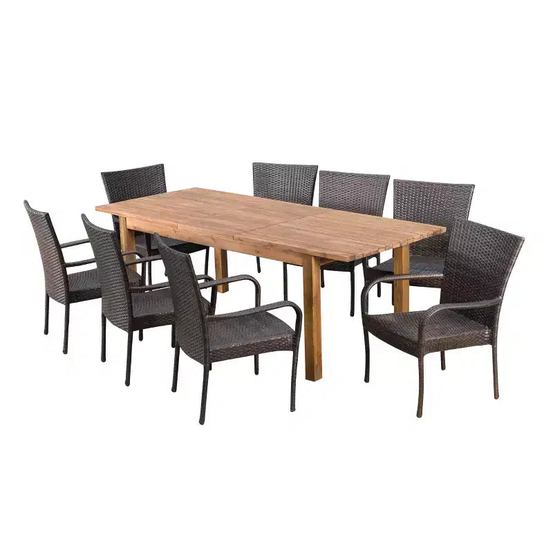 Ensemble de salle à manger Lambert 9 pièces en acacia et osier : extensible, résistant aux intempéries - Christopher Knight Home