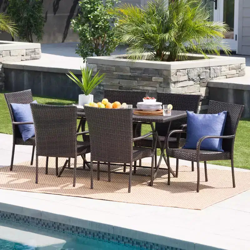 Neva 7pc Wicker Dining Set - Brown - Christopher Knight Home