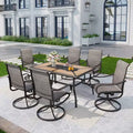 7pc Metal Patio Dining Set with 60"x37" Rectangular Metal Table & Padded Swivel Chairs - Captiva Designs