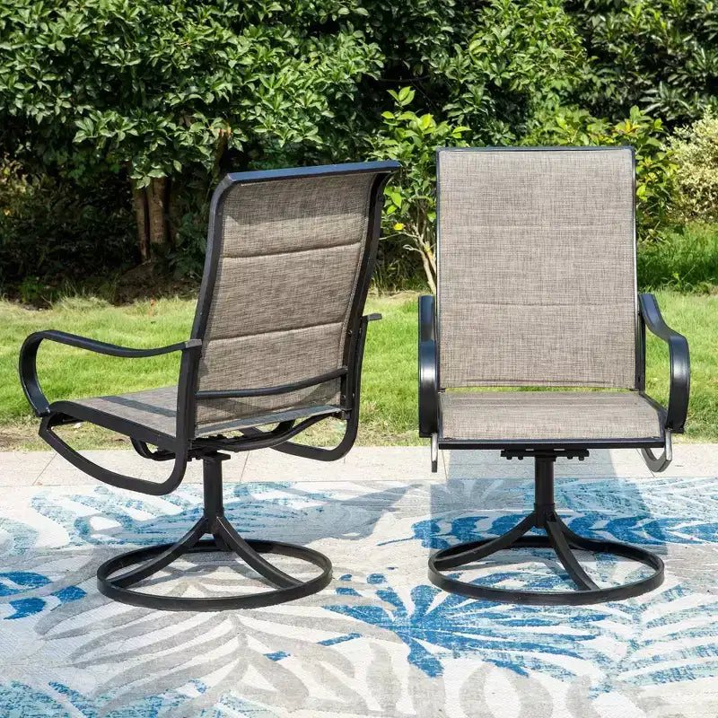 Ensemble repas de patio 7 pièces en métal avec table rectangulaire en métal de 152 x 94 cm et chaises pivotantes rembourrées - Captiva Designs