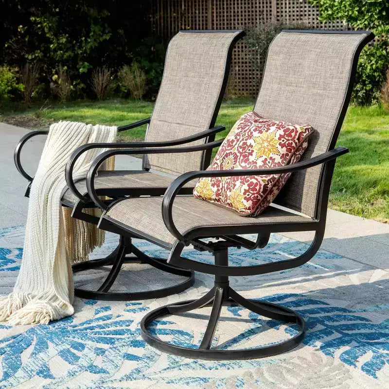 Ensemble repas de patio 7 pièces en métal avec table rectangulaire en métal de 152 x 94 cm et chaises pivotantes rembourrées - Captiva Designs