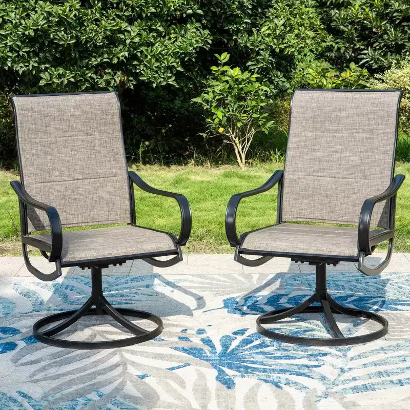 Ensemble repas de patio 7 pièces en métal avec table rectangulaire en métal de 152 x 94 cm et chaises pivotantes rembourrées - Captiva Designs