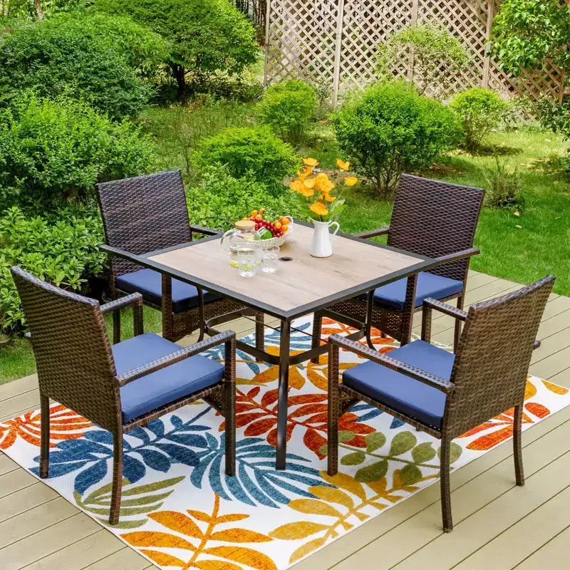 5pc Patio Dining Set with 36" Square Acacia Table and Chairs - Captiva Designs