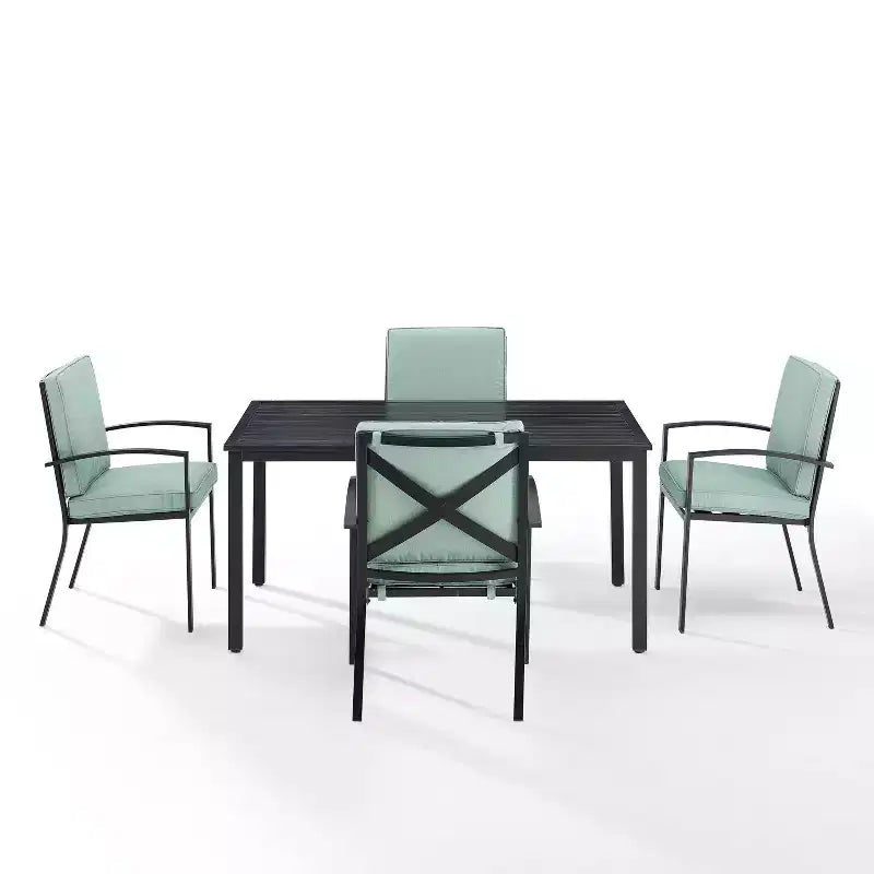 Ensemble de salle à manger d'extérieur 5 pièces Kaplan avec fauteuils Mist/Bronze huilé – Crosley : Cadre en acier, résistant aux UV, 4 places
