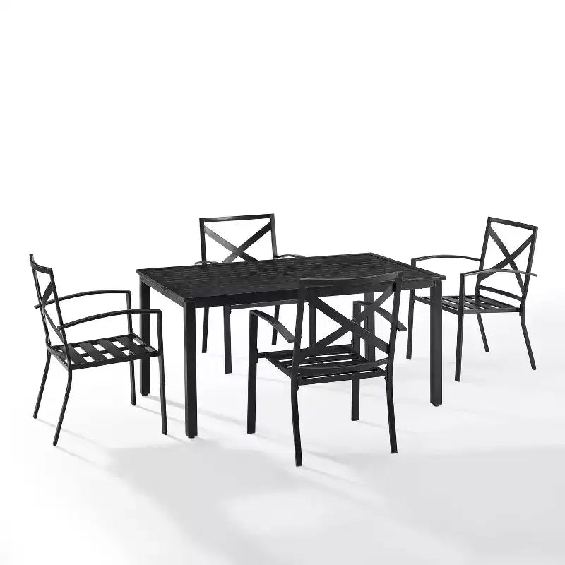 Ensemble de salle à manger d'extérieur 5 pièces Kaplan avec fauteuils Mist/Bronze huilé – Crosley : Cadre en acier, résistant aux UV, 4 places