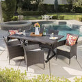 Dion 7pc Aluminum & Wicker Patio Dining Set - Brown - Christopher Knight Home: Weather-Resistant with Polyester Cushions