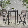Polaris 3pc Wood and Wicker 26" Square Bar Set Dark Gray - Christopher Knight Home: Weather-Resistant Patio Dining Set with 2 Stools