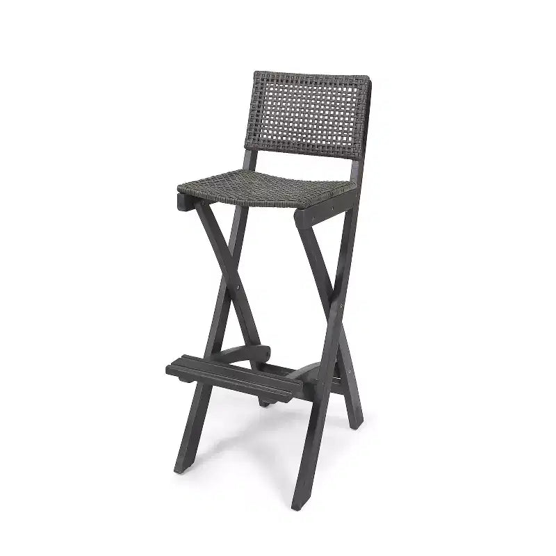 Ensemble de bar carré 3 pièces en bois et osier 26 po Polaris gris foncé – Christopher Knight Home : Ensemble de salle à manger de patio résistant aux intempéries avec 2 tabourets