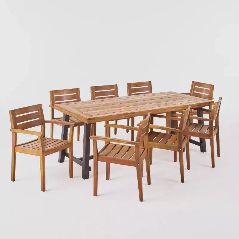 Balfour 9pc Acacia Wood Dining Set - Teak - Christopher Knight Home: Weather-Resistant, Seats 8, No Cushion