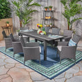 Nadia 9pc Wood and Wicker Expandable Dining Set Gray: Acacia Frame, PE Rattan, Cushions - Christopher Knight Home