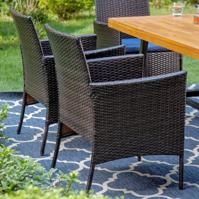Ensemble de salle à manger de patio 6 pièces avec table et banc en acacia et 4 chaises en rotin PE - Captiva Designs