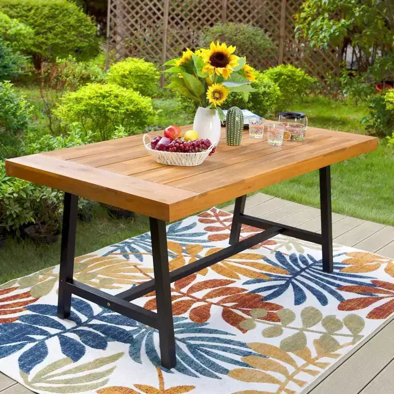 Ensemble de salle à manger de patio 6 pièces avec table et banc en acacia et 4 chaises en rotin PE - Captiva Designs