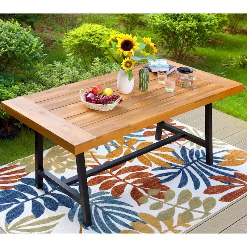 Ensemble de salle à manger de patio 6 pièces avec table et banc en acacia et 4 chaises en rotin PE - Captiva Designs