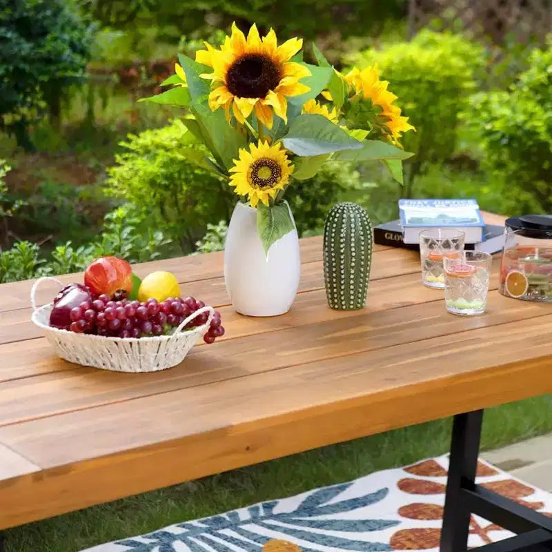 Ensemble de salle à manger de patio 6 pièces avec table et banc en acacia et 4 chaises en rotin PE - Captiva Designs