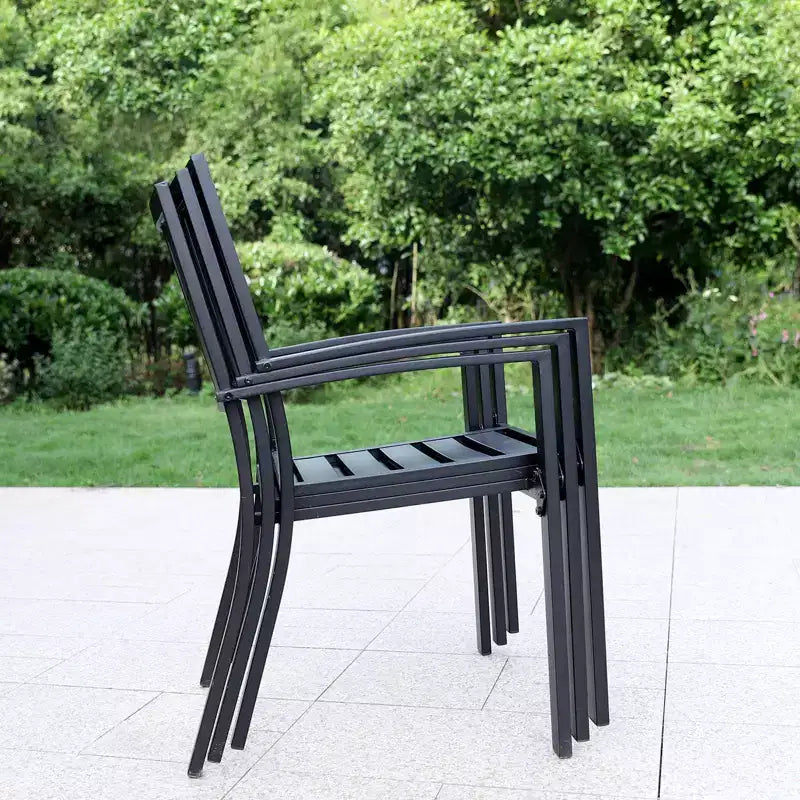 Ensemble table rectangulaire d'extérieur 7 pièces et 6 chaises à motifs rayés - Noir - Captiva Designs : Ensemble de repas de patio, résistant aux intempéries