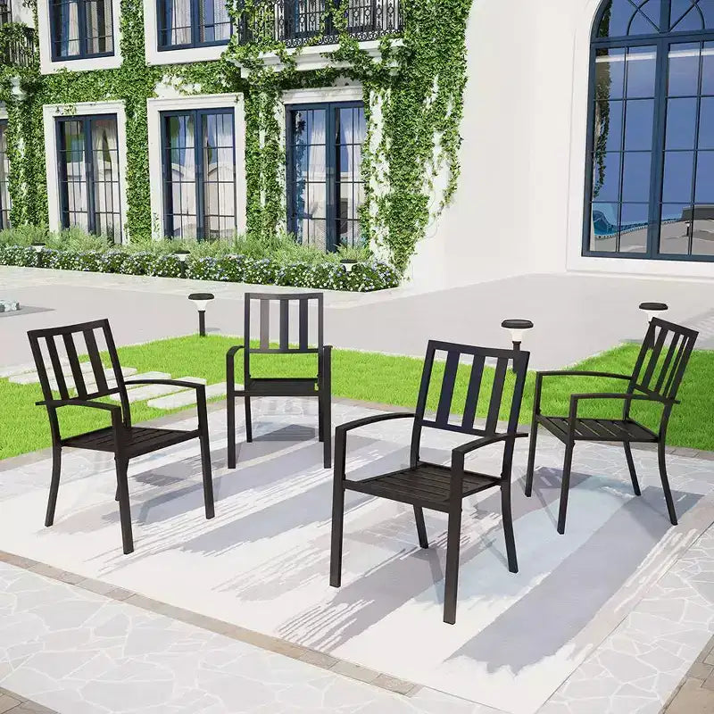 Ensemble table rectangulaire d'extérieur 7 pièces et 6 chaises à motifs rayés - Noir - Captiva Designs : Ensemble de repas de patio, résistant aux intempéries