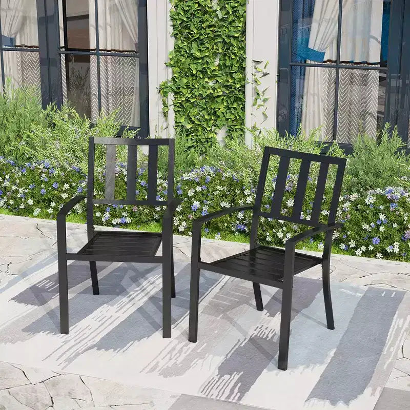 Ensemble table rectangulaire d'extérieur 7 pièces et 6 chaises à motifs rayés - Noir - Captiva Designs : Ensemble de repas de patio, résistant aux intempéries