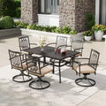 7pc Metal Patio Dining Set with Rectangular Table with Umbrella Hole & & Swivel Armrest Chairs - Captiva Designs