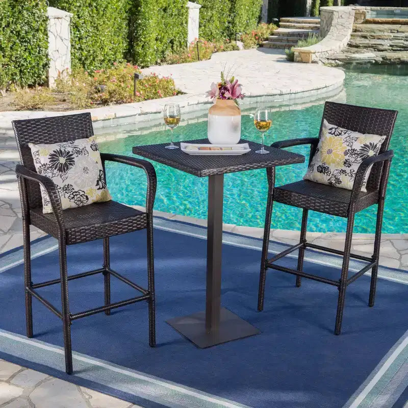 Lala 3pc Square Wicker Patio Bar Set - Brown - Christopher Knight Home: Rattan Iron Frame, Weather-Resistant