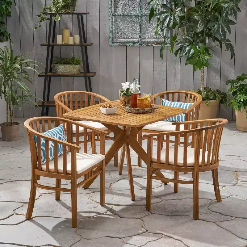 Alondra 5pc Acacia Wood Square Dining Set - Teak - Christopher Knight Home