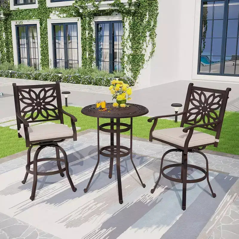 Captiva Designs 3pc Cast Aluminum Outdoor Patio Dining Set: Bronze Finish, Water & Rust-Resistant, Includes 2 Arm Chairs, 1 Table