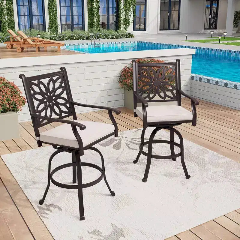 Ensemble de salle à manger d'extérieur 3 pièces en fonte d'aluminium Captiva Designs : finition bronze, résistant à l'eau et à la rouille, comprend 2 fauteuils, 1 table
