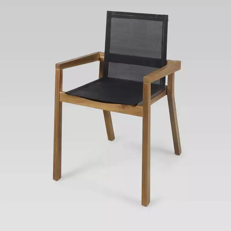 Ensemble de salle à manger 5 pièces en acacia et mailles Chaucer - Teck/Noir - Christopher Knight Home : Résistant aux intempéries, Table carrée