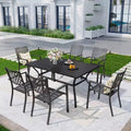 7pc Outdoor Rectangular Table & 6 Chairs with Grid Design - Black - Captiva Designs: Iron Construction, UV-Resistant