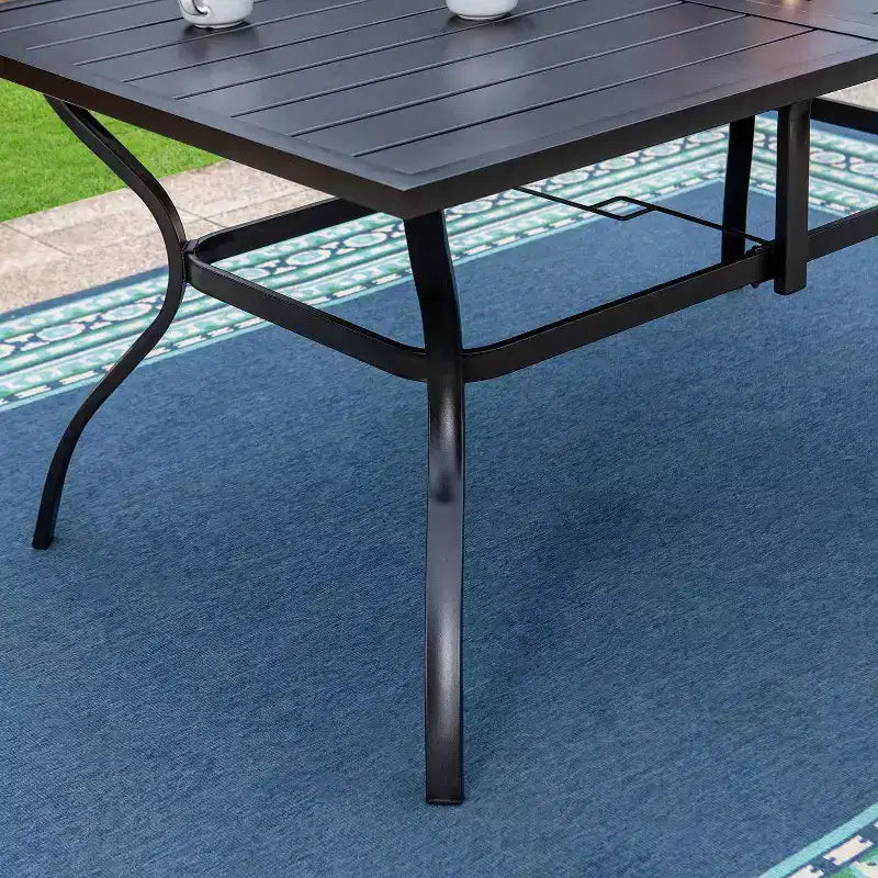Table rectangulaire d'extérieur et 6 chaises avec motif quadrillé, 7 pièces – Noir – Captiva Designs : Structure en fer, Résistant aux UV