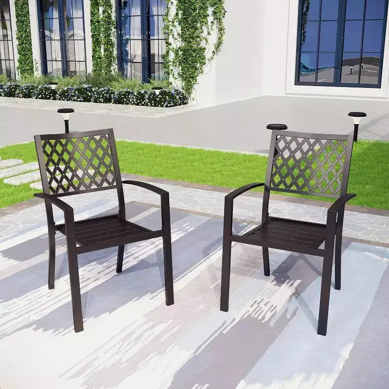 Table rectangulaire d'extérieur et 6 chaises avec motif quadrillé, 7 pièces – Noir – Captiva Designs : Structure en fer, Résistant aux UV