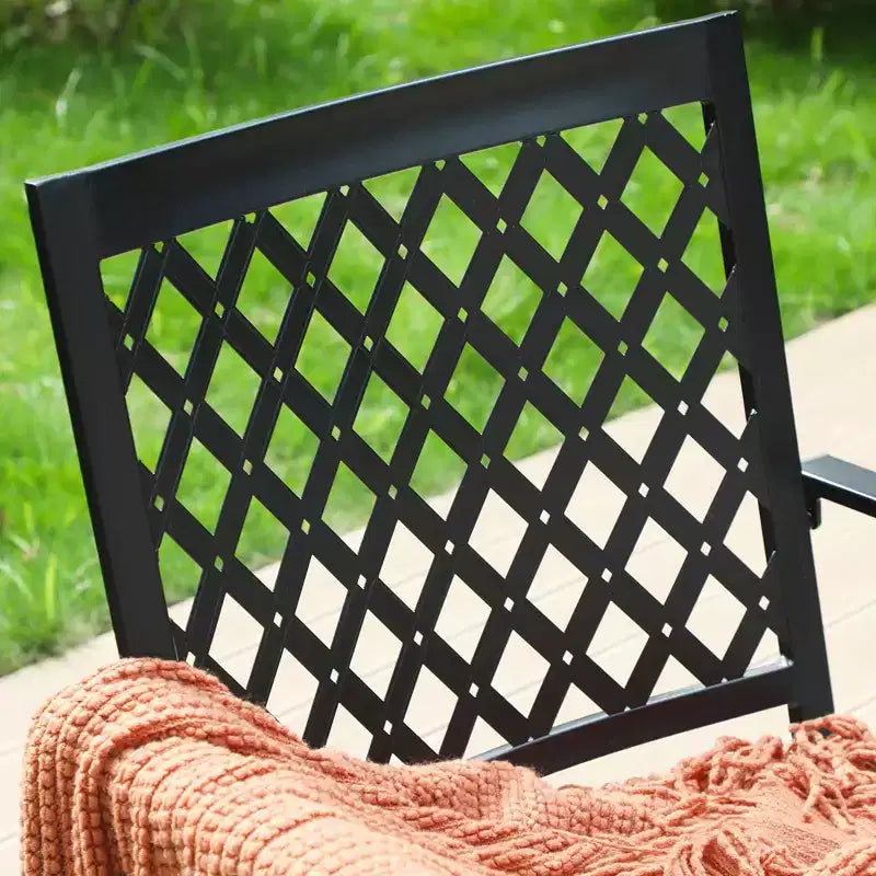 Table rectangulaire d'extérieur et 6 chaises avec motif quadrillé, 7 pièces – Noir – Captiva Designs : Structure en fer, Résistant aux UV