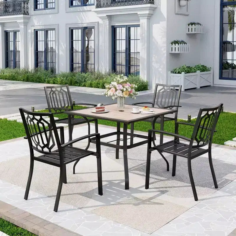 5pc Patio Table & Metal Chairs with Square Design - Captiva Designs