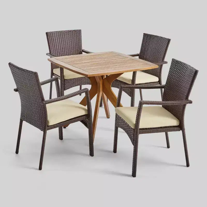 Ensemble de salle à manger d'extérieur 5 pièces en teck Didicas Wood Wicker – Christopher Knight Home