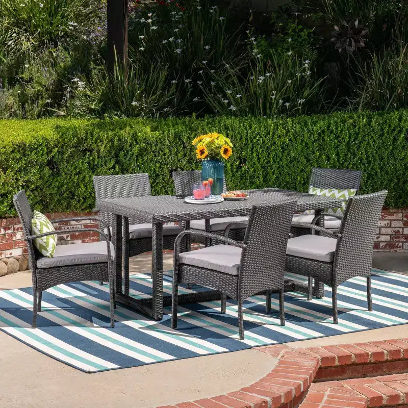 Harlowe 7pc Wicker Dining Set - Gray/Gray - Christopher Knight Home: Includes 6 Arm Chairs & HDPE Table Top
