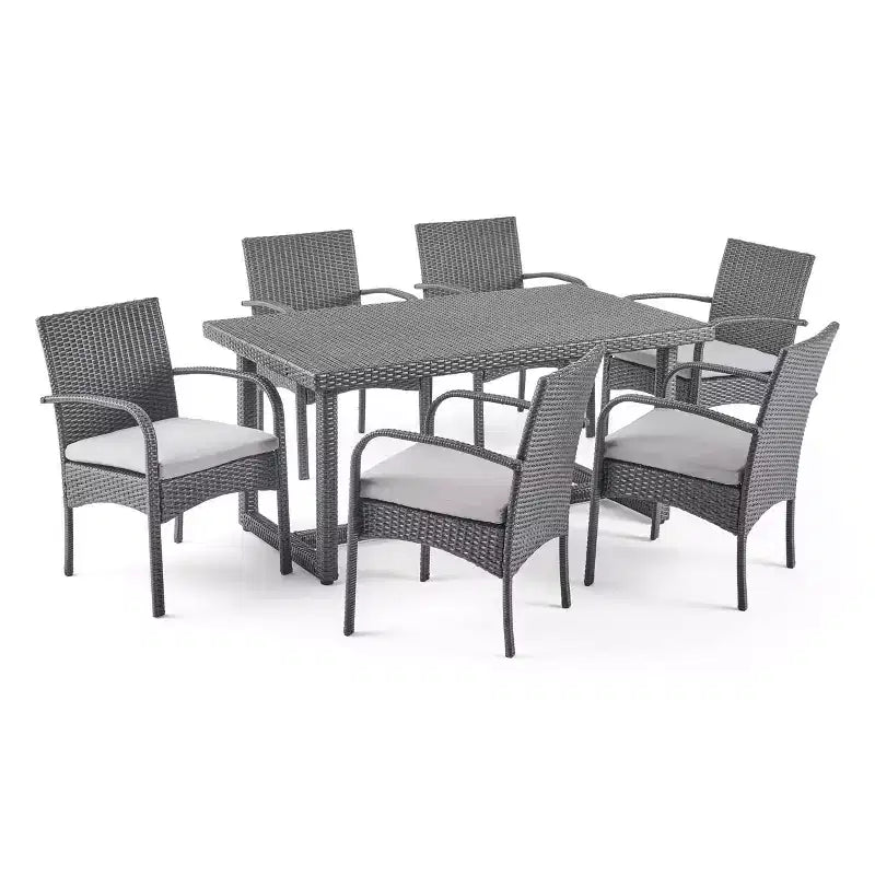 Ensemble de salle à manger en osier 7 pièces Harlowe - Gris/Gris - Christopher Knight Home : Comprend 6 fauteuils et un plateau de table en PEHD