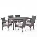 Elmar 7pc Wood & Wicker Expandable Dining Set - Dark Gray/Gray - Christopher Knight Home