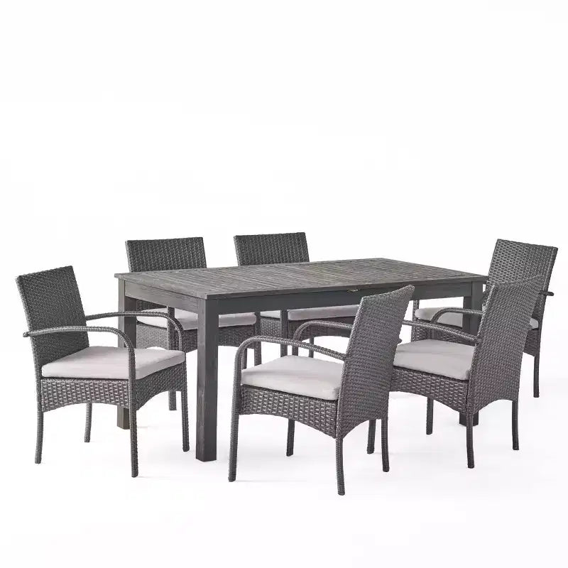 Elmar 7pc Wood & Wicker Expandable Dining Set - Dark Gray/Gray - Christopher Knight Home