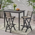 Polaris 3pc Wood and Wicker 45" Rectangular Bar Set Dark Gray - Christopher Knight Home: Acacia Frame, Weather-Resistant