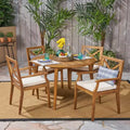 Pines 5pc Acacia Wood Outdoor Dining Set - Teak/Cream - Christopher Knight Home, Weather-Resistant: 4-Person Patio Furniture Set