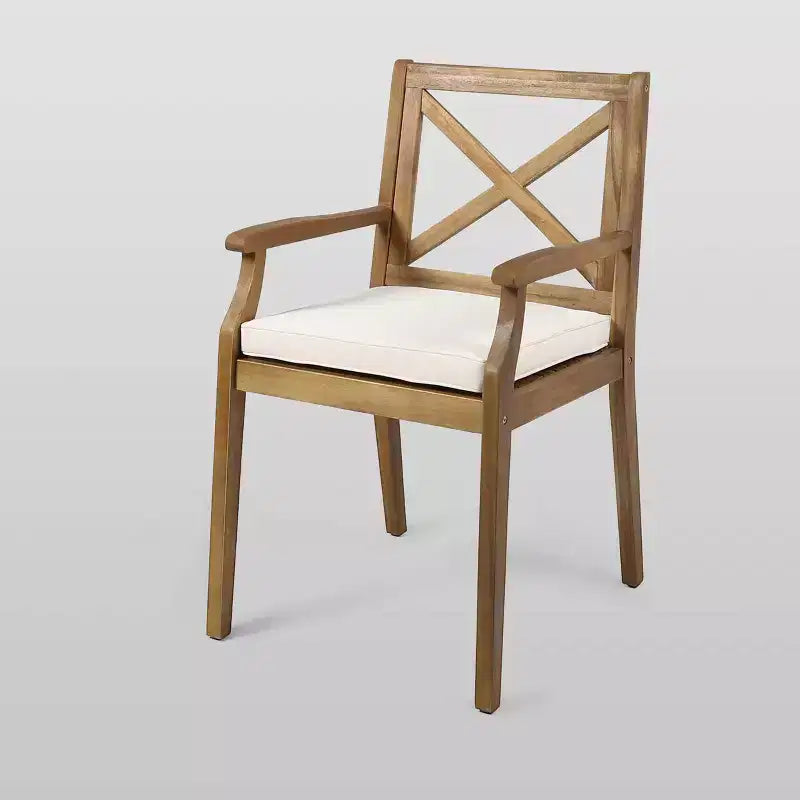 Ensemble de salle à manger d'extérieur 5 pièces en bois d'acacia Pines - Teck/Crème - Christopher Knight Home, résistant aux intempéries : Ensemble de meubles de patio pour 4 personnes