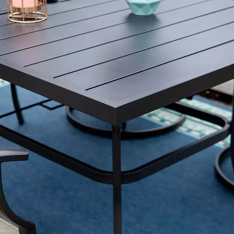 Ensemble de salle à manger d'extérieur 7 pièces avec table rectangulaire avec trou pour parasol de 1,57 po et fauteuils pivotants à 360° en tissu avec dossier à motifs – Captiva Designs